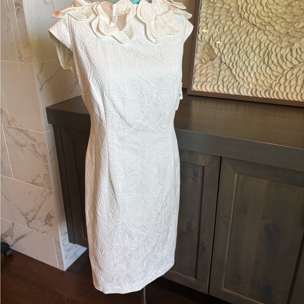 SD Collection White Pleated Ruffled Sheath Dress